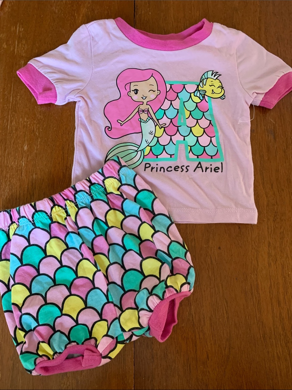 🍊5/$25 NWOT Disney Pink and Aqua Ariel Mermaid Two-Piece Pajama Set